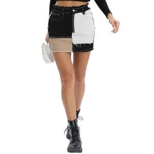 NWOT colorblock patchwork mini skirt white black tan size XXL new without tags